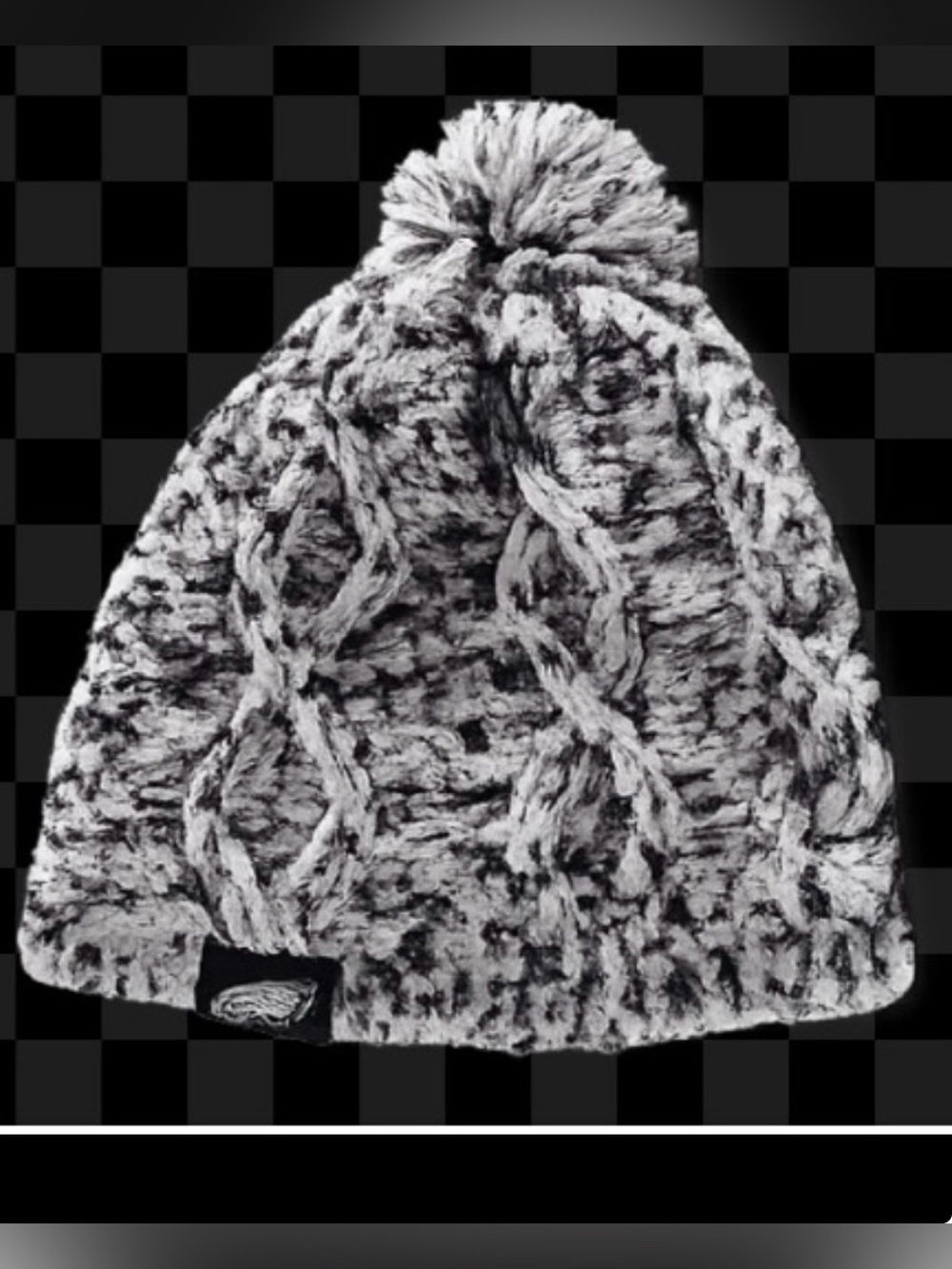 Kids Cable-Knit Pom Beanie - Black & White